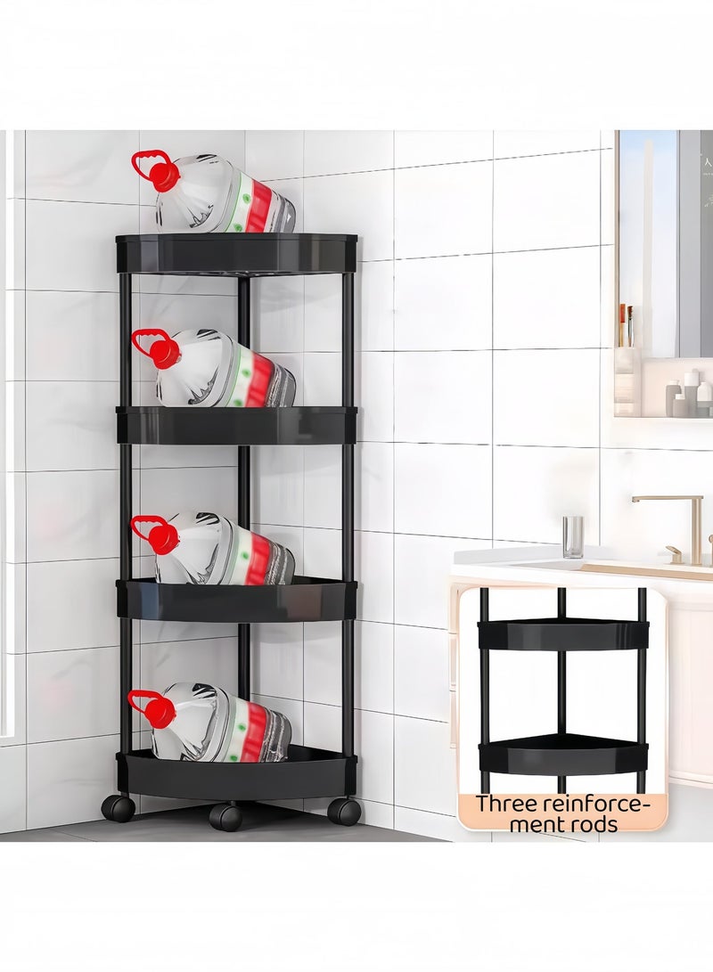 XiuWoo 4-Tier Corner Shelf,Corner Shower Caddy Standing with 4 Wheel,4-Tier Storage Cart,Tier Rust Proof Floor Standing Shower Organizer,Triangle Corner Shelf Rack Rolling Trolley,Waterproof Corner Stand Shower Shelf Storage Rack Ideal Multifunctional Storage And Organization Cart,for Bathroom, Kitchen, Balcony & Living Room(Black) - Image 5